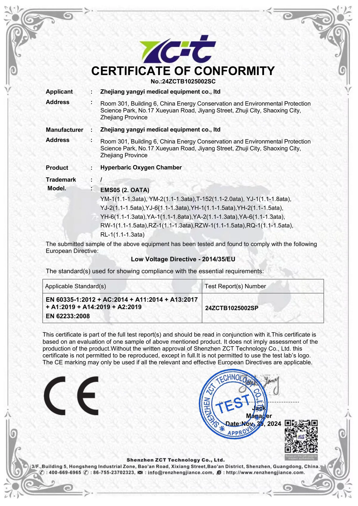 Certificate of Conformity — Low Voltage Directive 2014/35/EU — first page