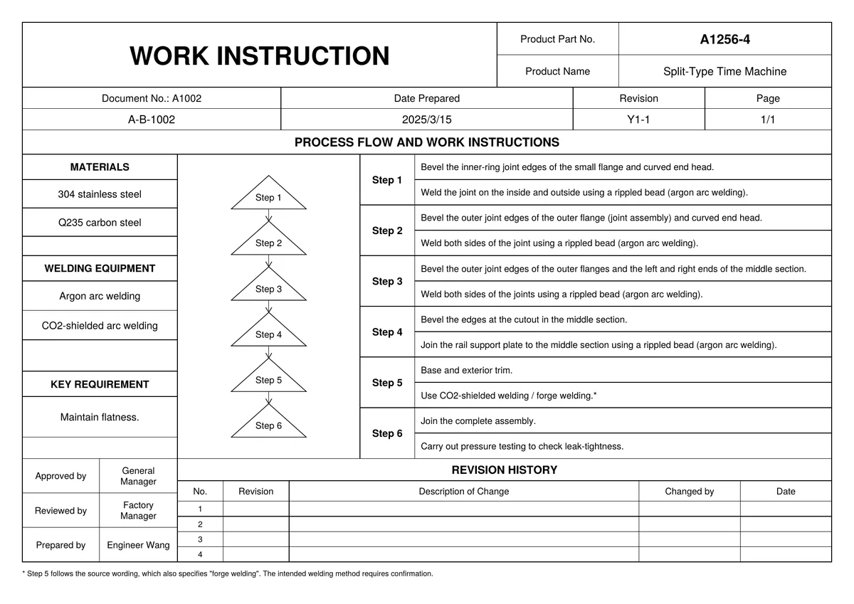 Chamber welding work instruction — first page