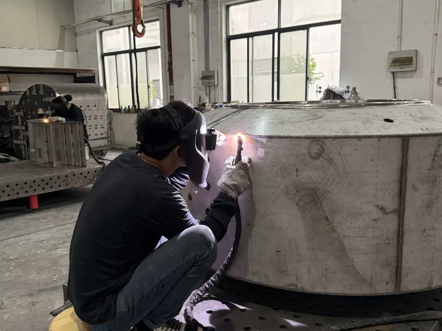 TIG welding a hyperbaric chamber shell