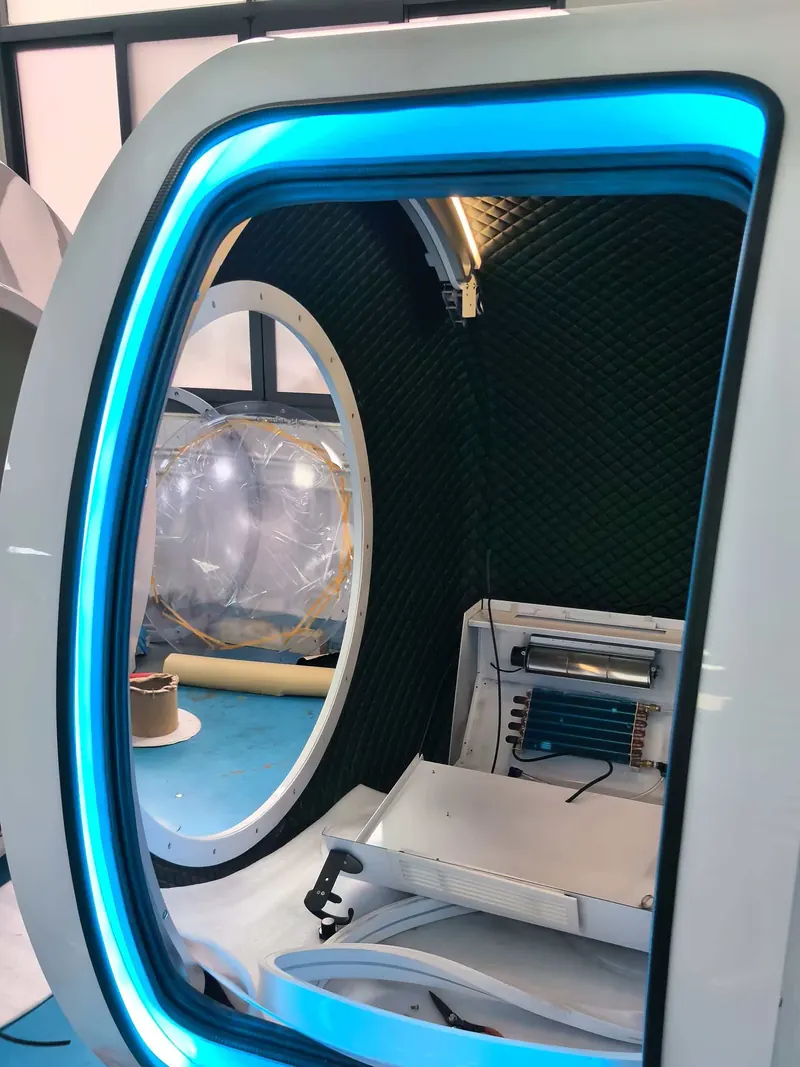 White LUMEN during interior fit-out, with the optional illuminated door