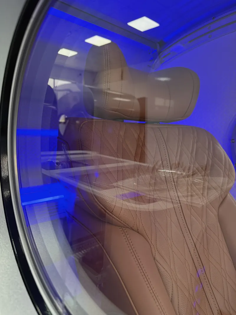 Door window with blue lighting
