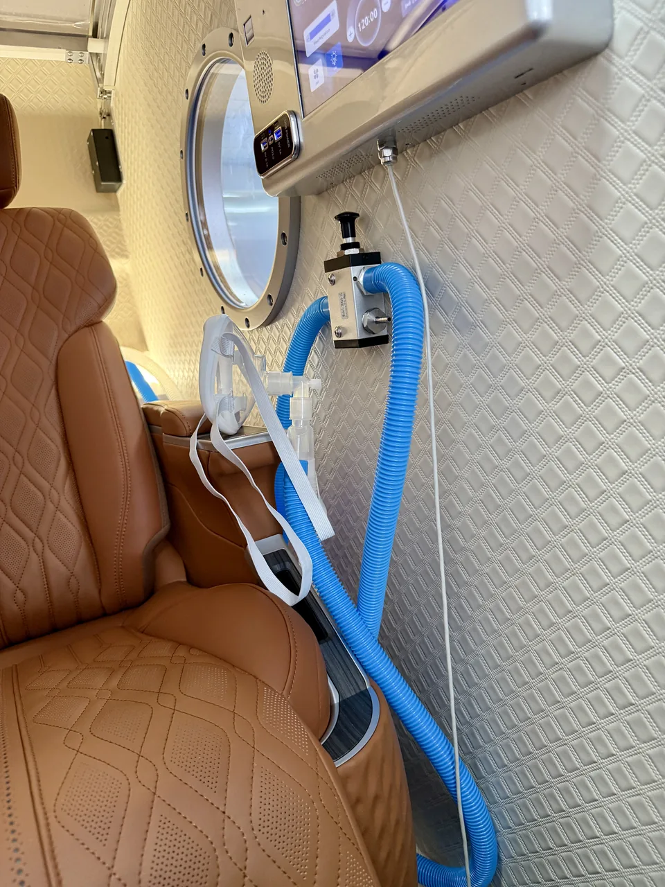 Brown seat, BIBS hose and the inside control panel